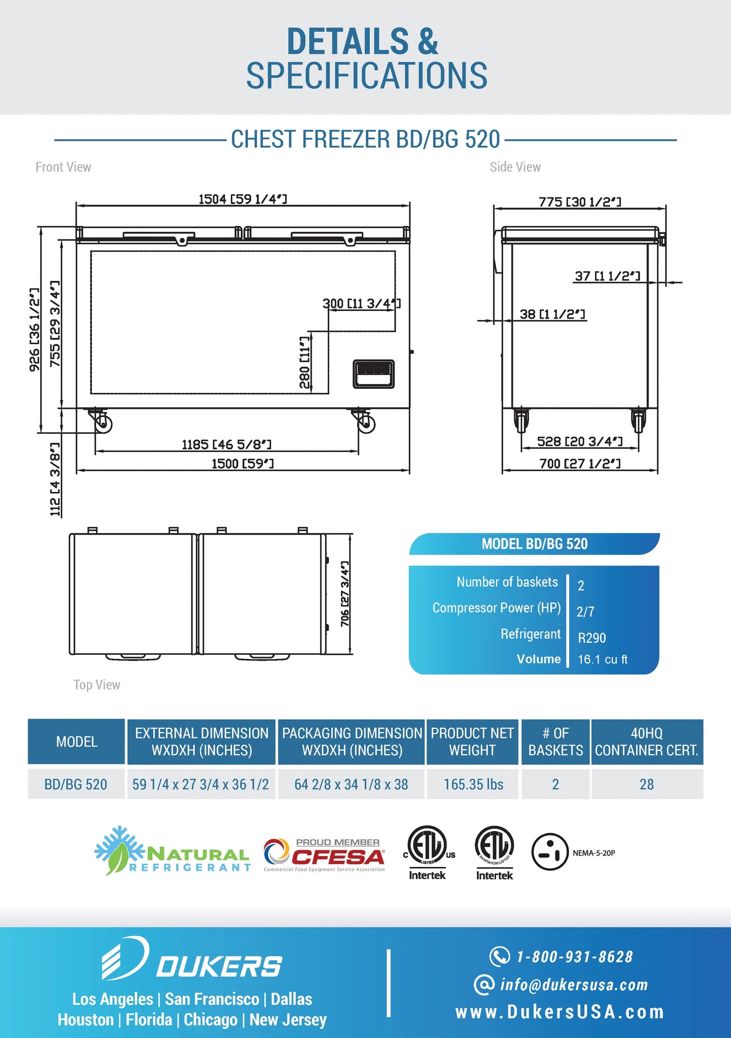 BD/BG-520 Commercial Chest Freezer