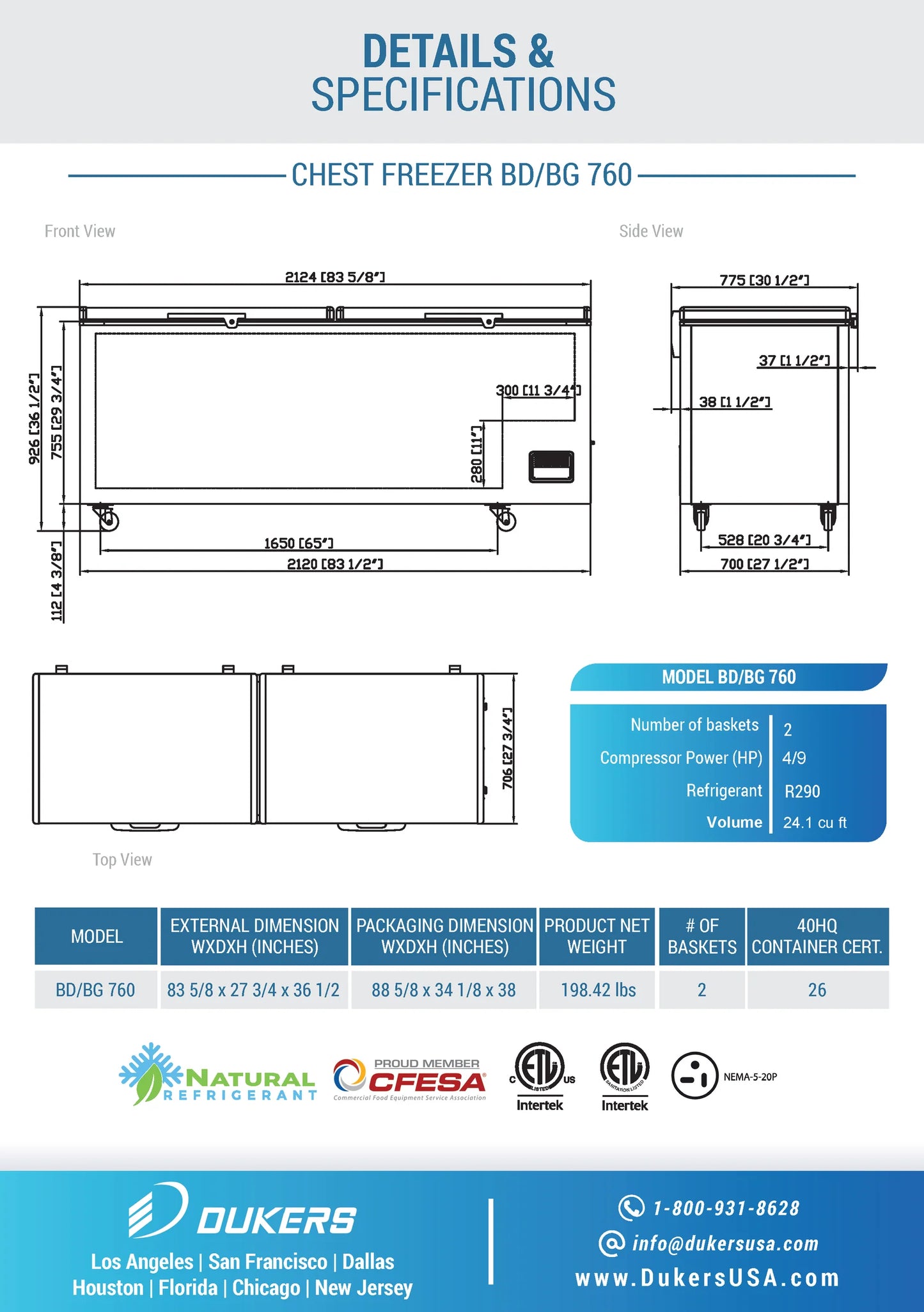 BD/BG-760 Commercial Chest Freezer