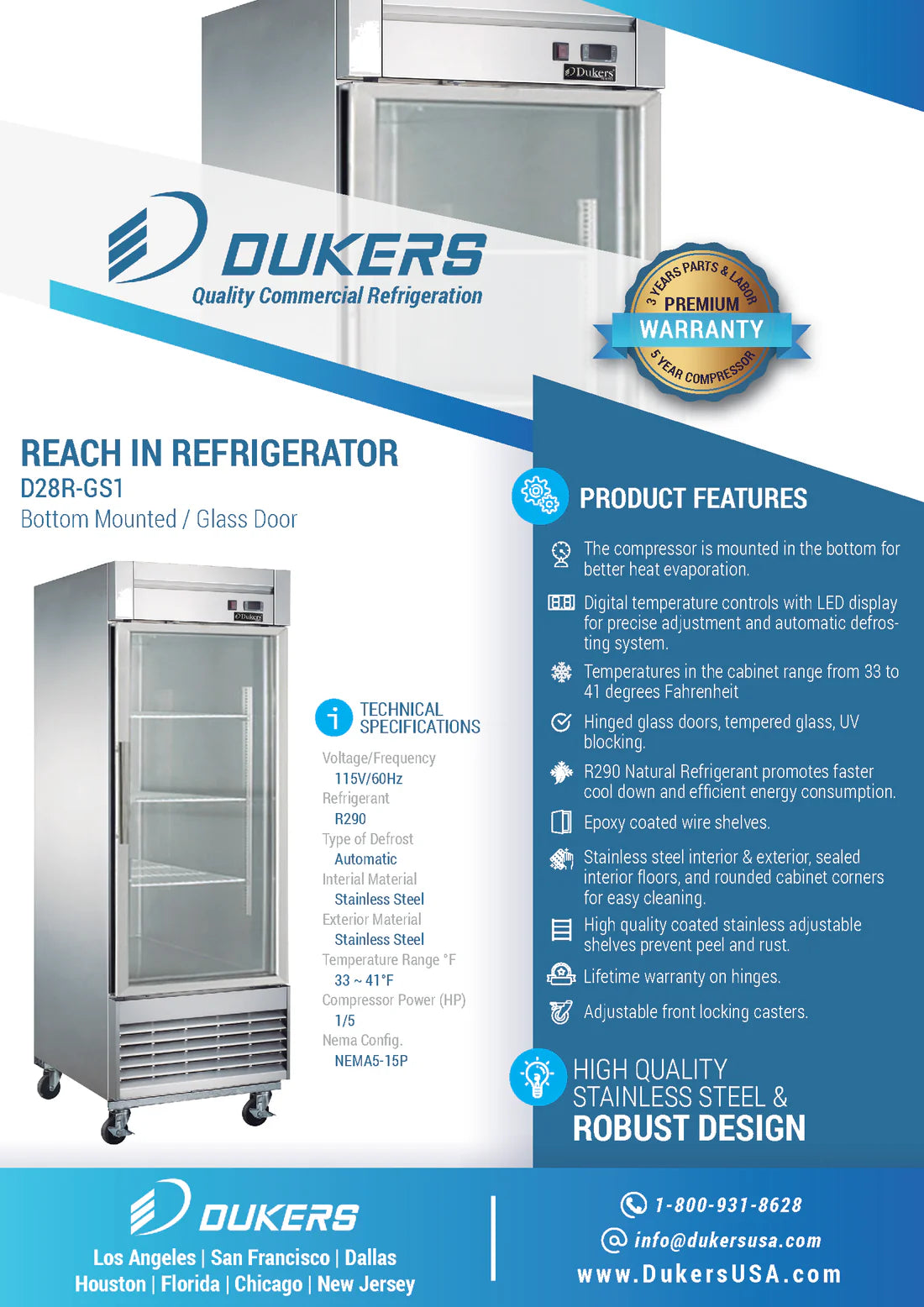 D28R-GS1 Bottom Mount Glass Single Door Commercial Reach-in Refrigerator