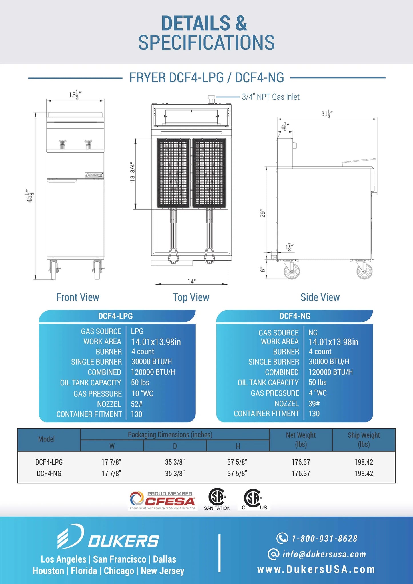 DCF4-LPG Liquid Propane Gas Fryer with 4 Tube Burners