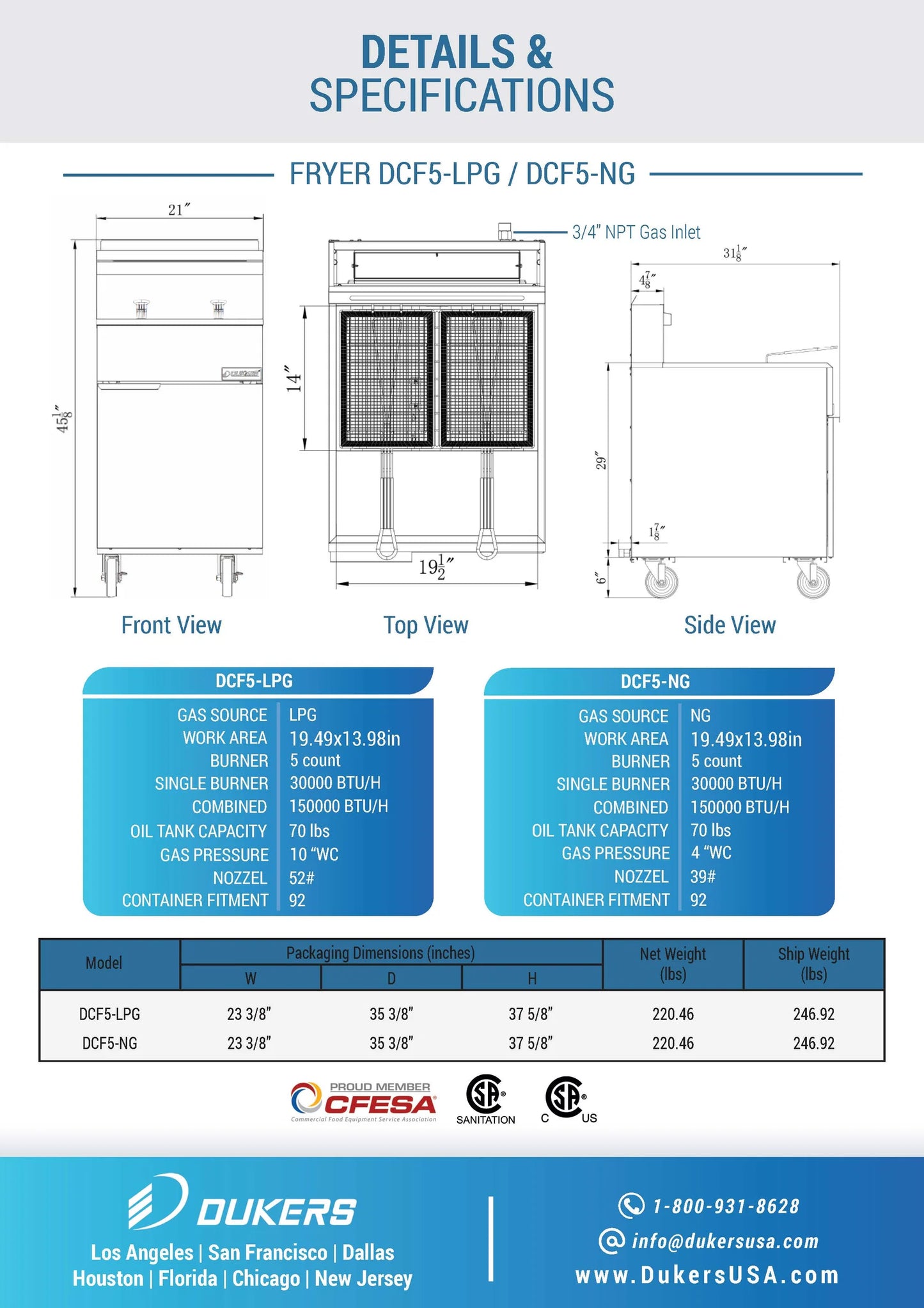 DCF5-NG Natural Gas Fryer with 5 Tube Burners