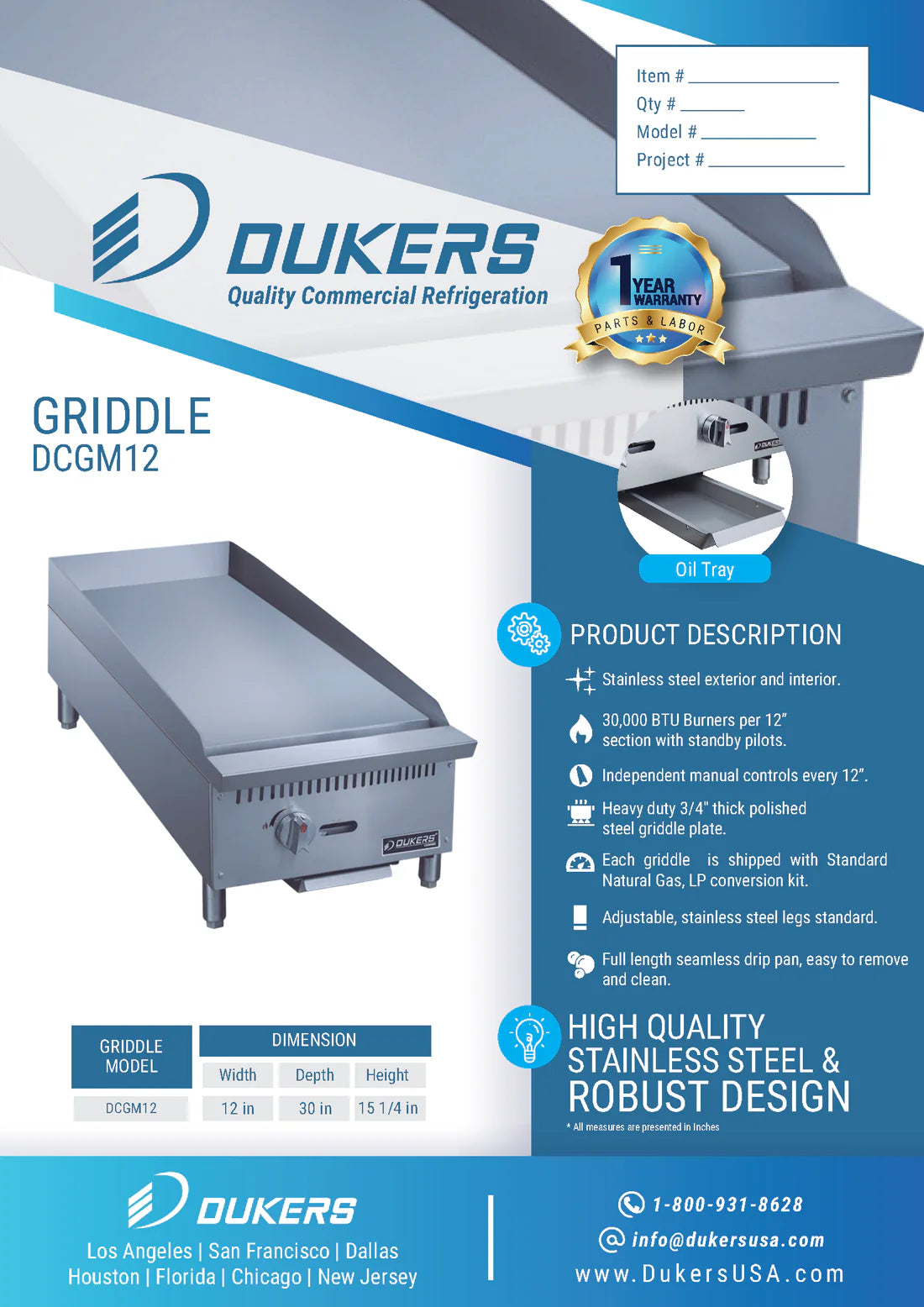 DCGM12 12 in. W Griddle with 1 Burners