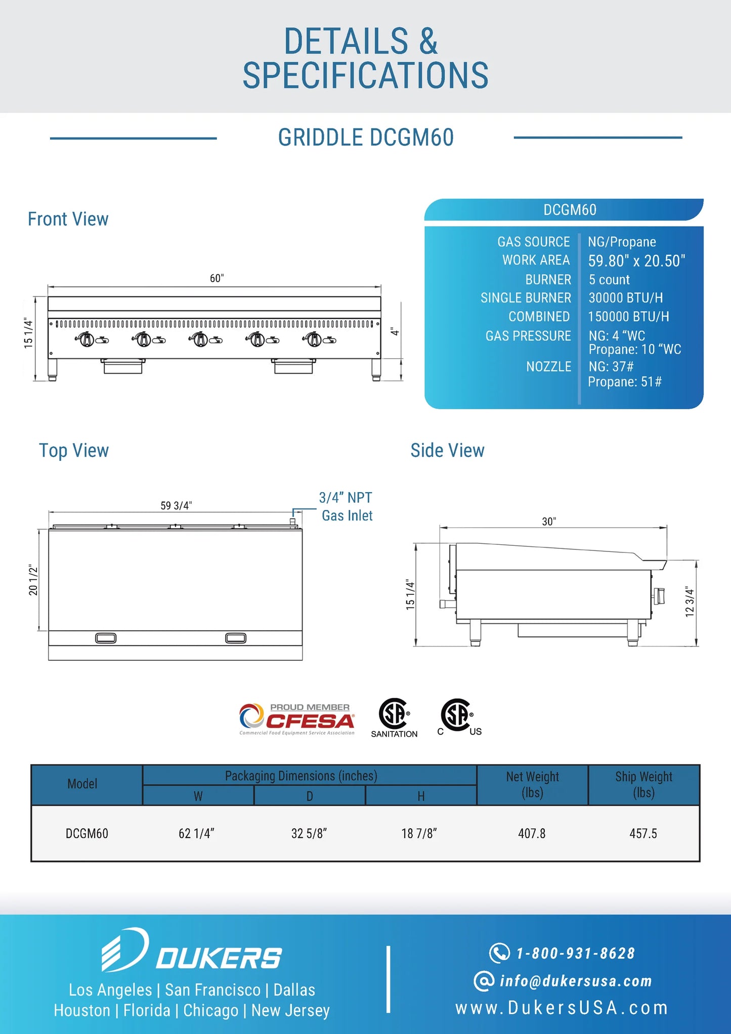 DCGM60 60 in. W Griddle with 5 Burners