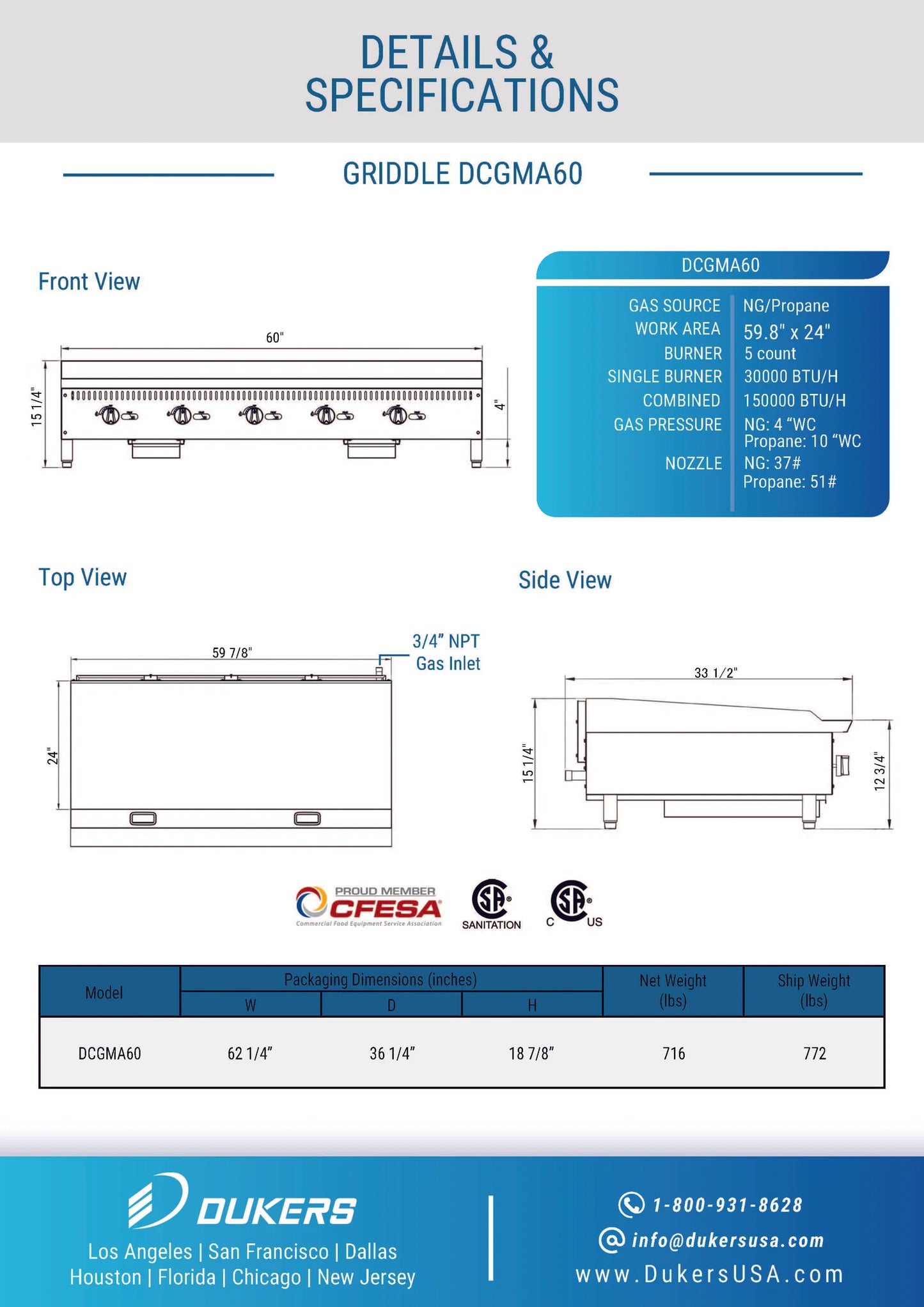 DCGMA60 60 in. W Griddle with 5 Burners