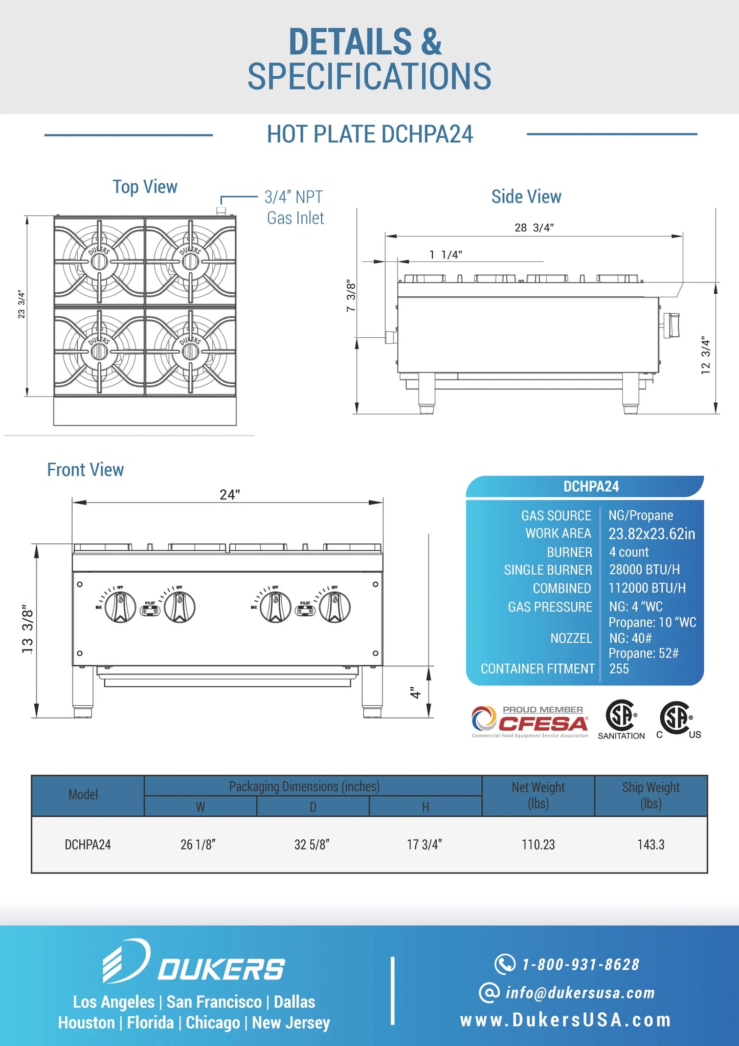 DCHPA24 Hot Plate with 4 Burners