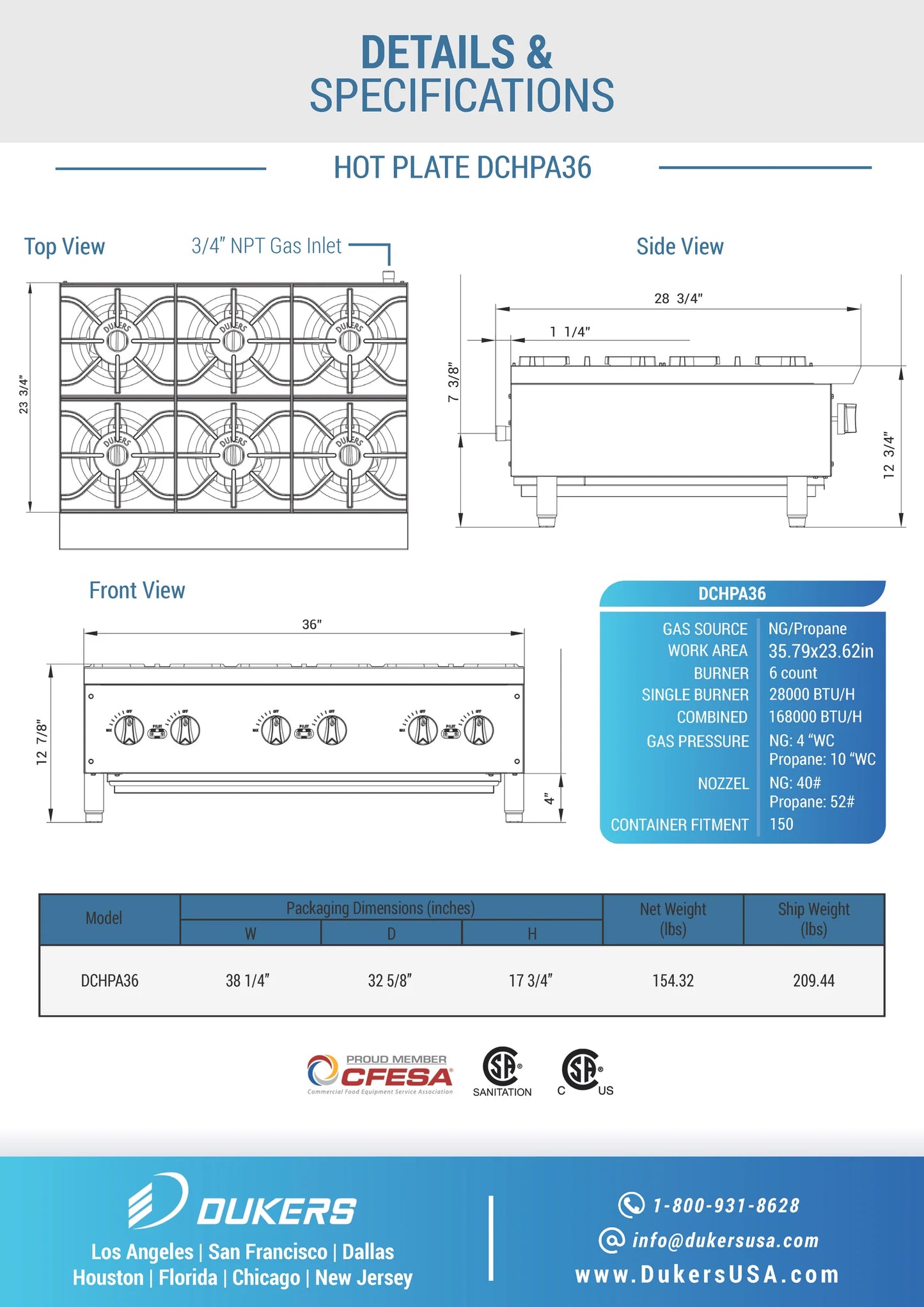 DCHPA36 Hot Plate with 6 Burners