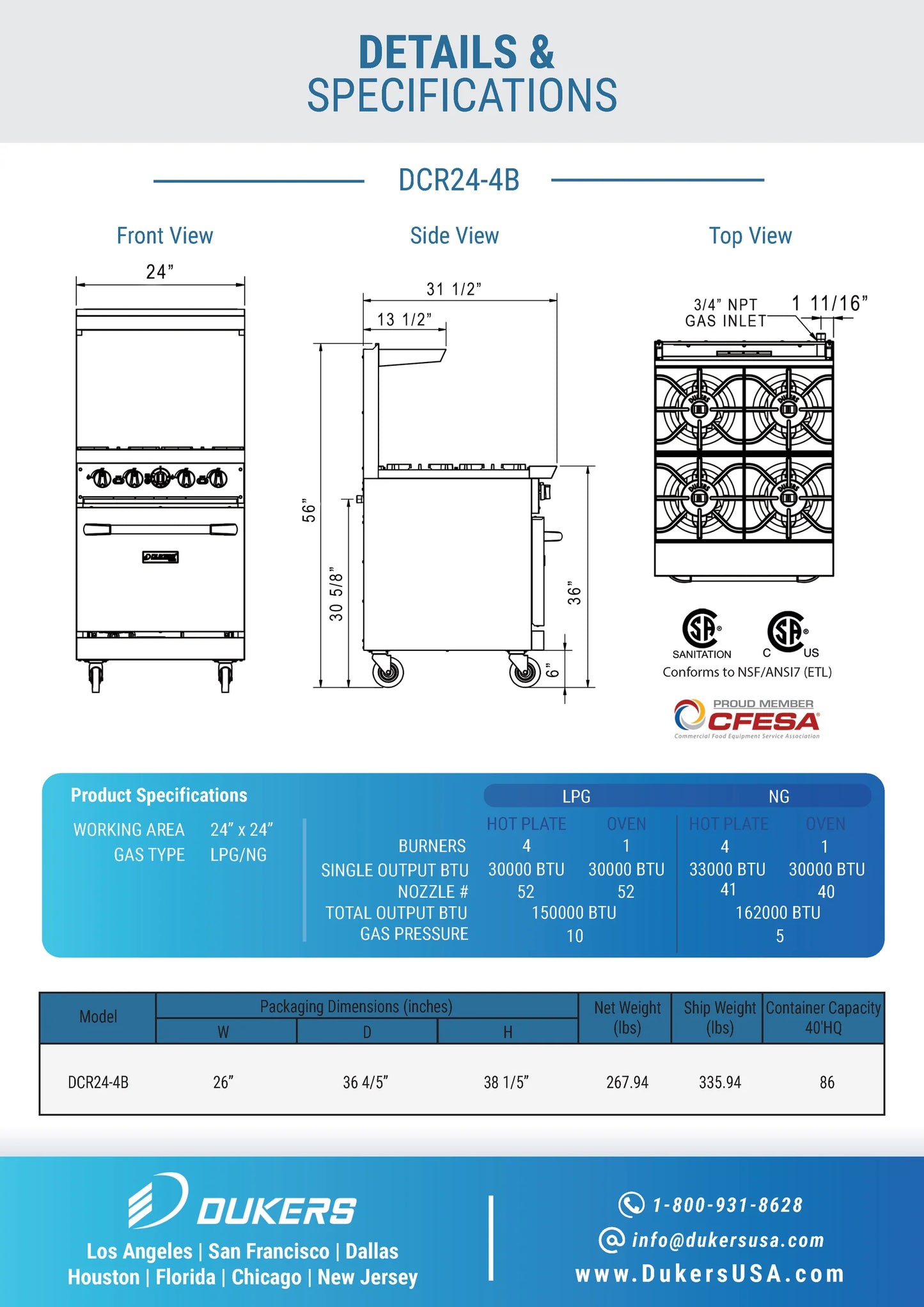 DCR24-4B 24" Gas Range with Four (4) Open Burners