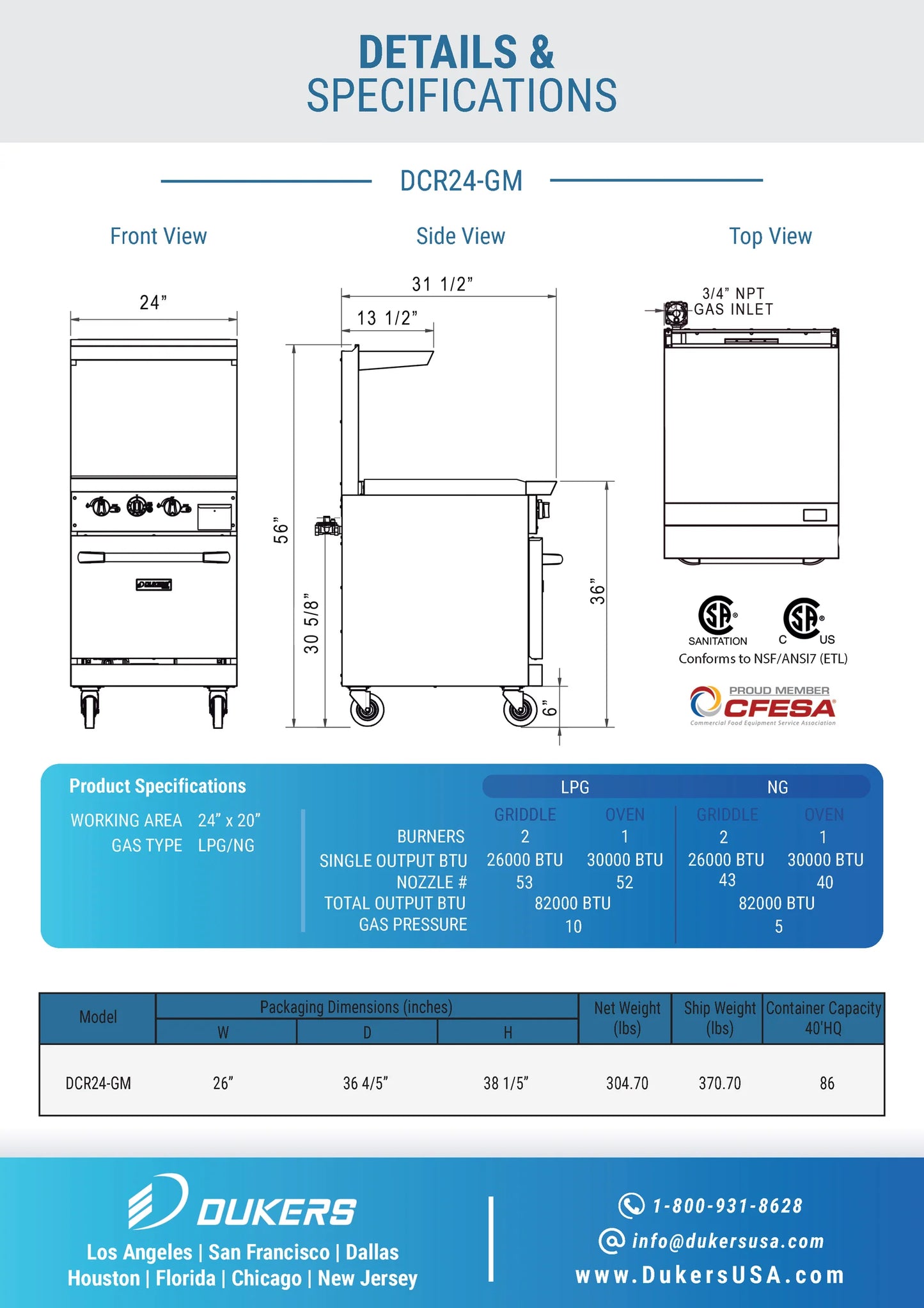 DCR24-GM 24" Gas Range with 24" Griddle