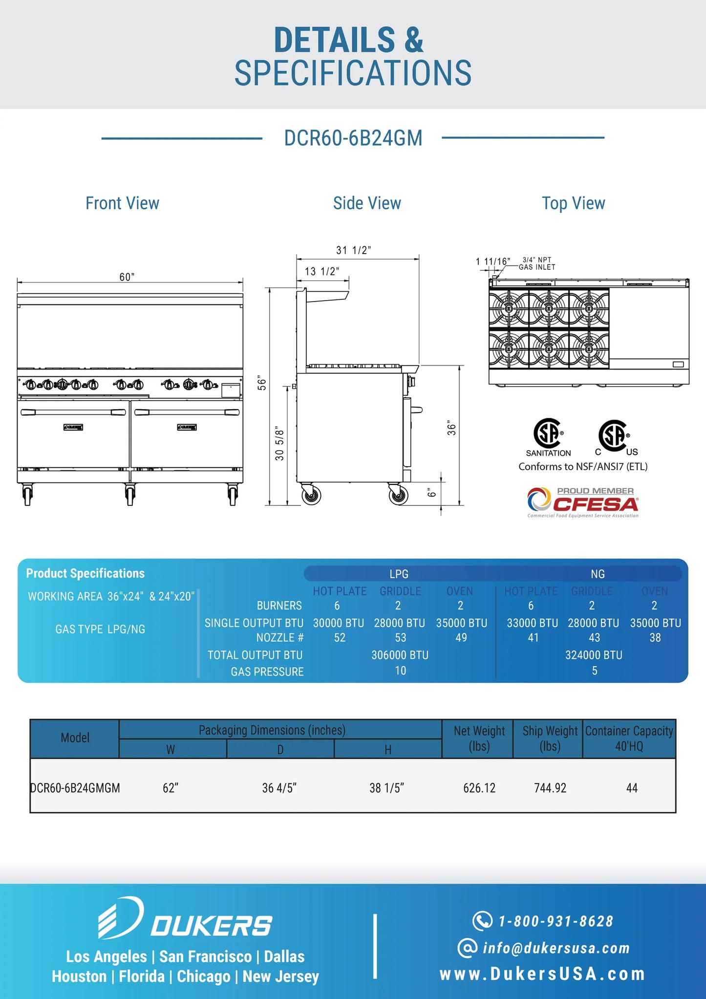 DCR60-6B24GM 60" Gas Range with Six (6) Open Burners & 24" Griddle