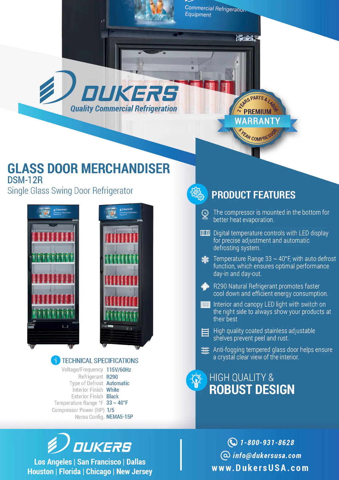 DSM-12R Commercial Single Glass Swing Door Merchandiser Refrigerator