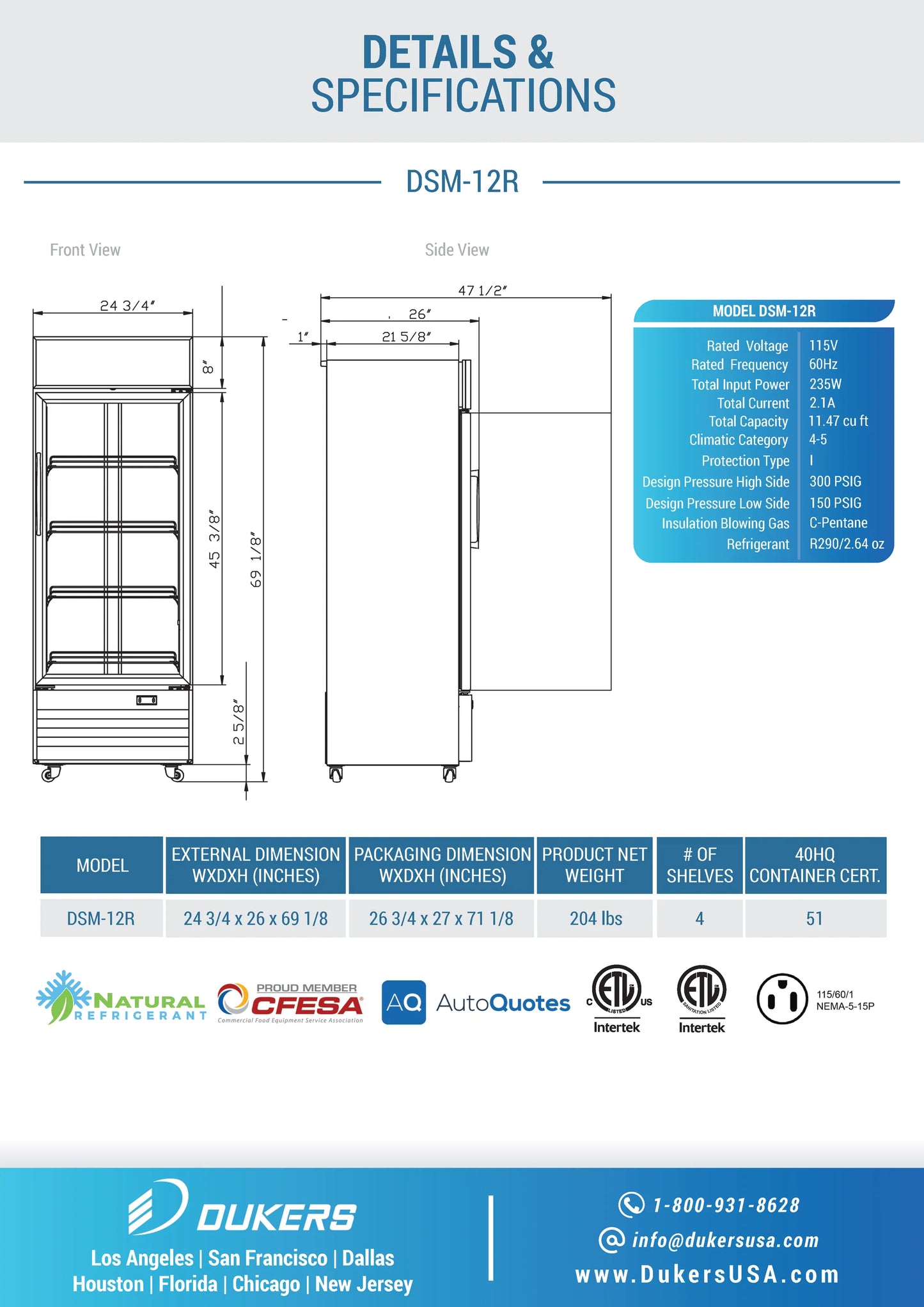 DSM-12R Commercial Single Glass Swing Door Merchandiser Refrigerator