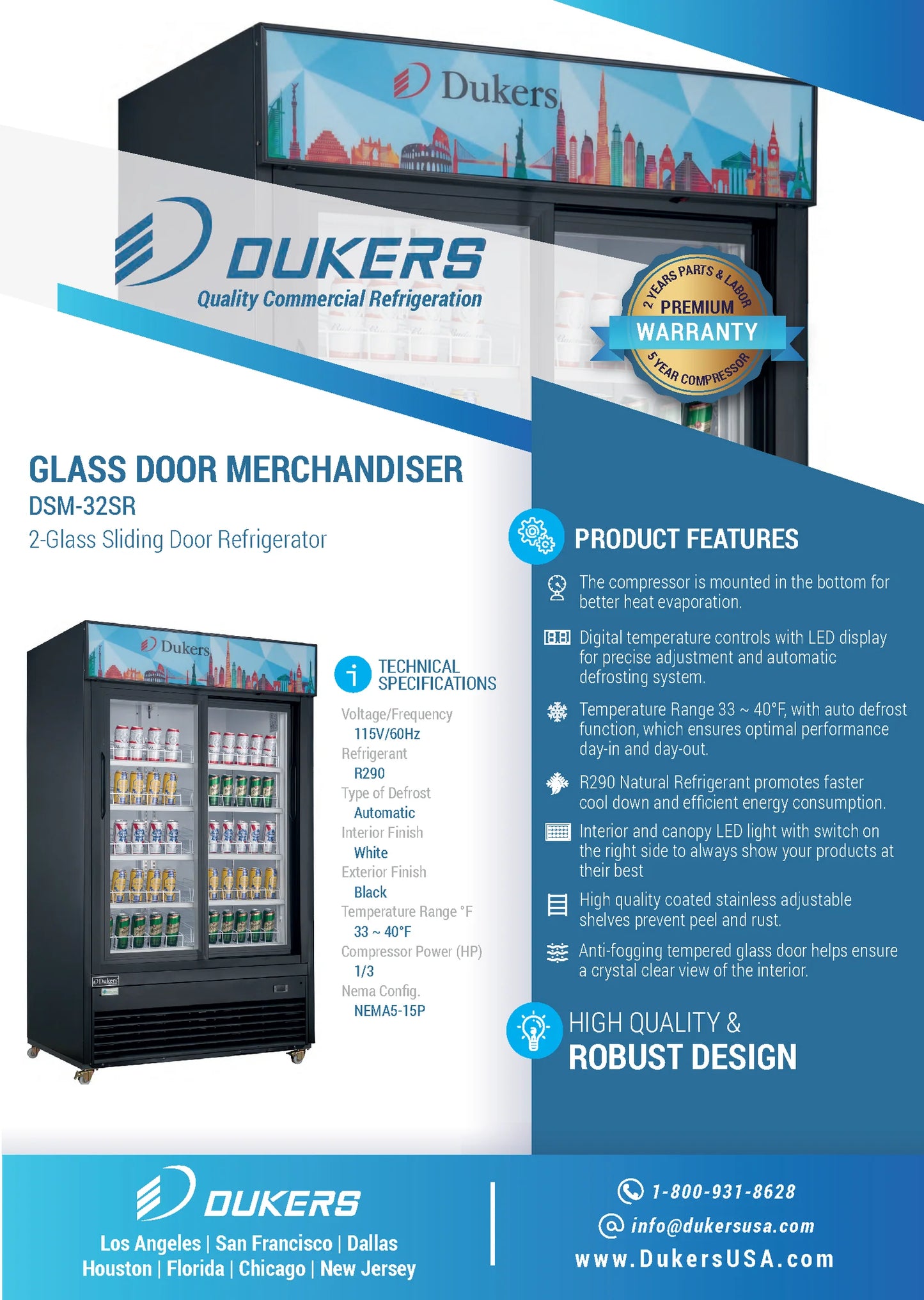 DSM-32SR Commercial Glass Sliding 2-Door Merchandiser Refrigerator