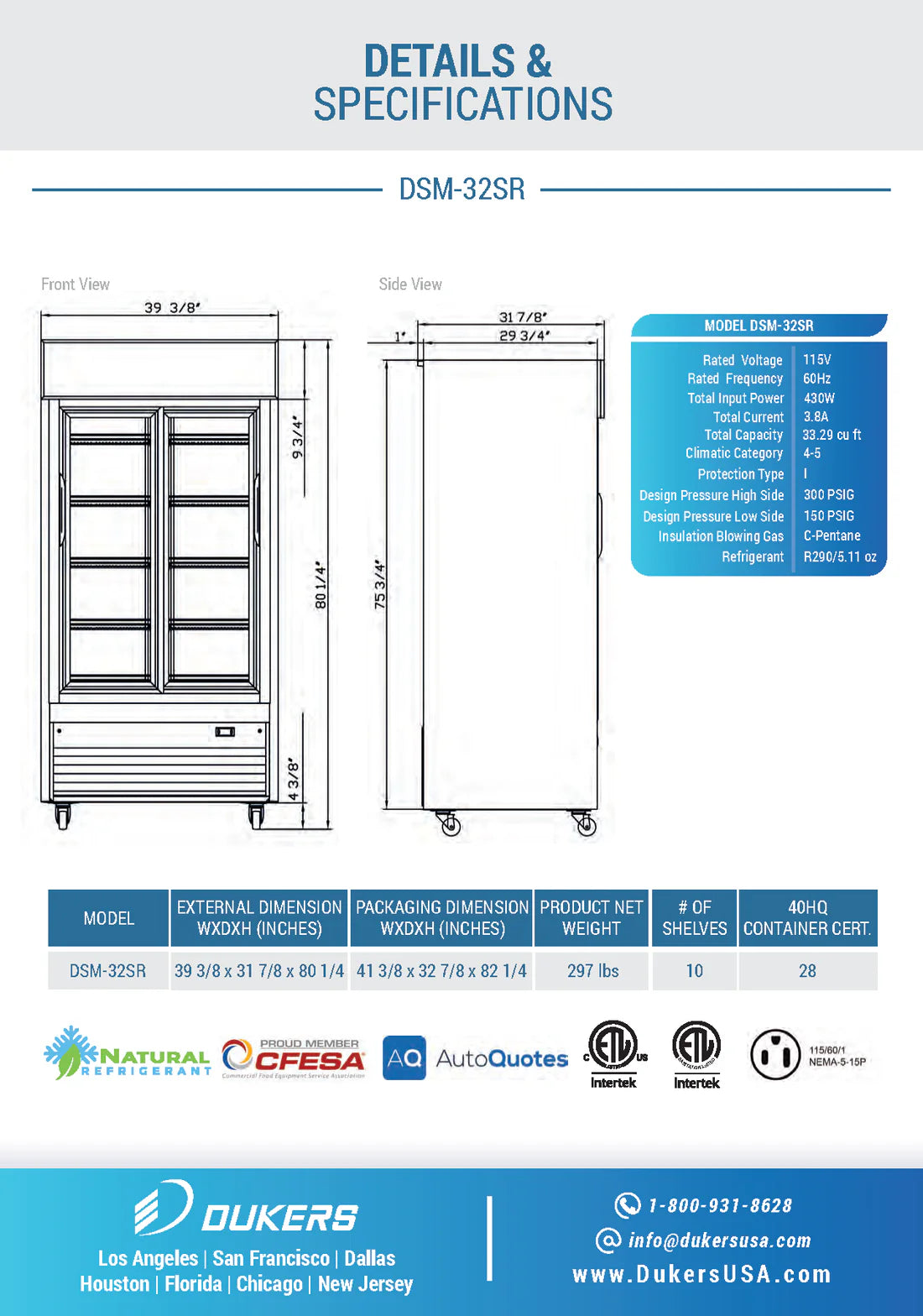 DSM-32SR Commercial Glass Sliding 2-Door Merchandiser Refrigerator