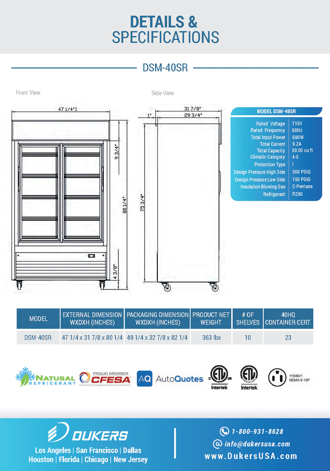 DSM-40SR Commercial Glass Sliding 2-Door Merchandiser Refrigerator in Black