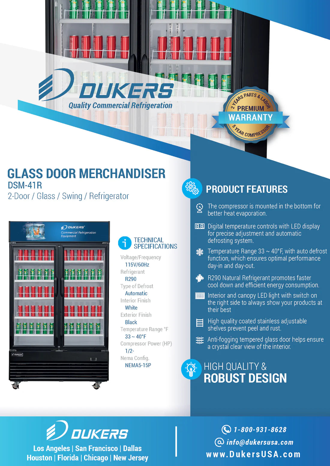 DSM-41R Commercial Glass Swing 2-Door Merchandiser Refrigerator