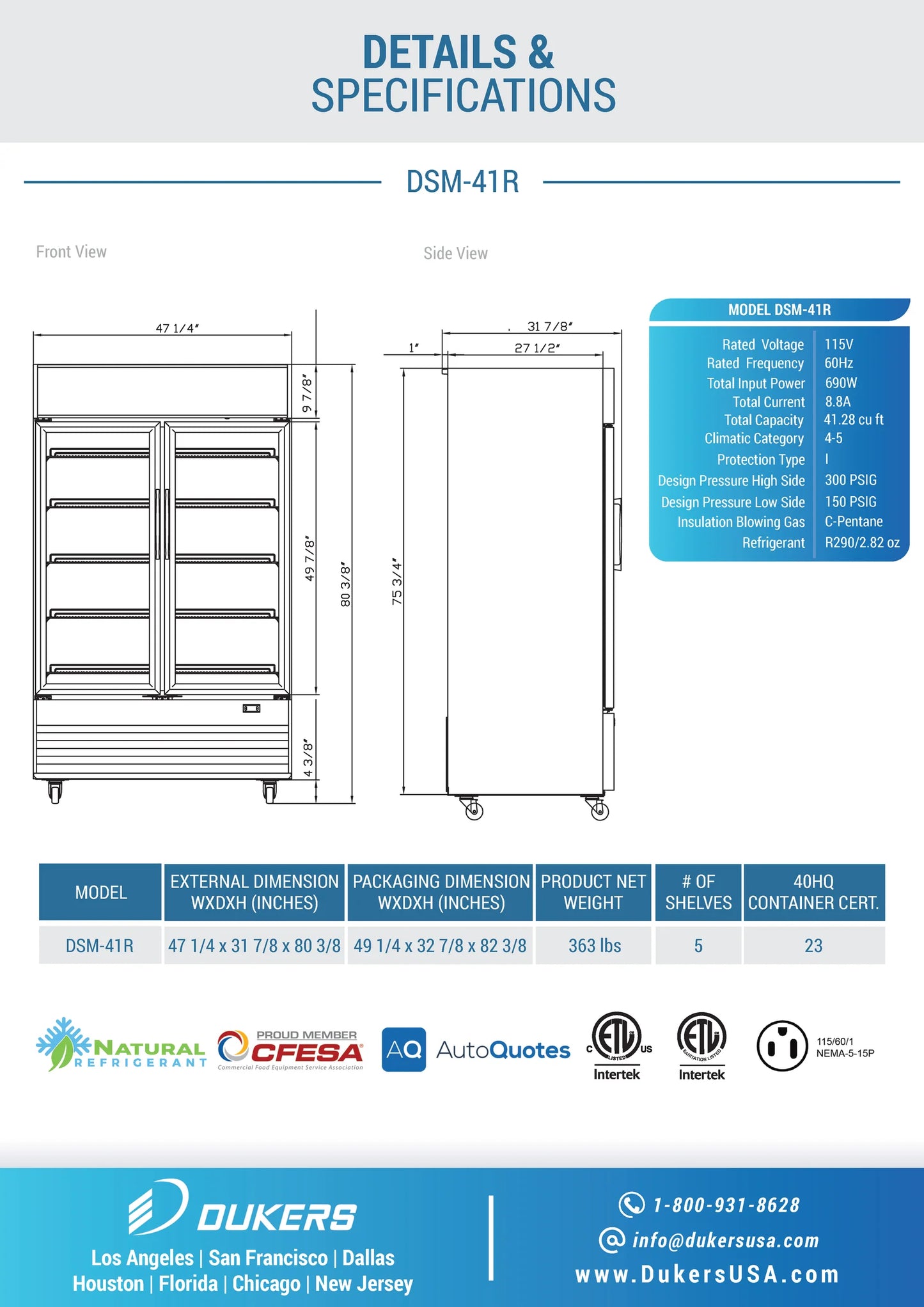 DSM-41R Commercial Glass Swing 2-Door Merchandiser Refrigerator