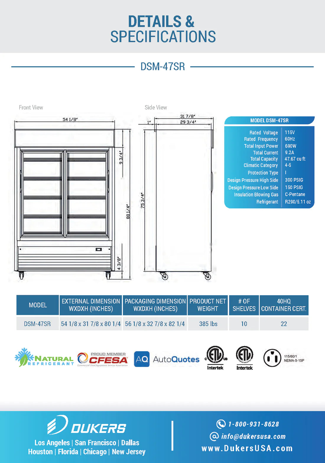 DSM-47SR Commercial Glass Sliding 2-Door Merchandiser Refrigerator in Black