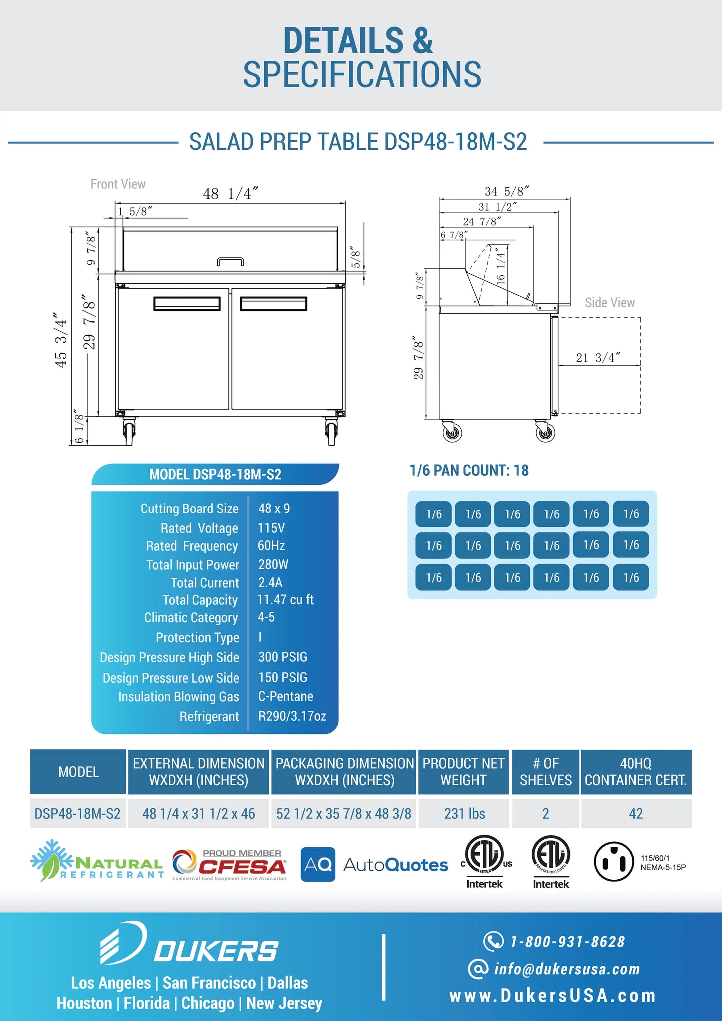 DSP48-18M-S2 2-Door Commercial Food Prep Table Refrigerator in Stainless Steel with Mega Top