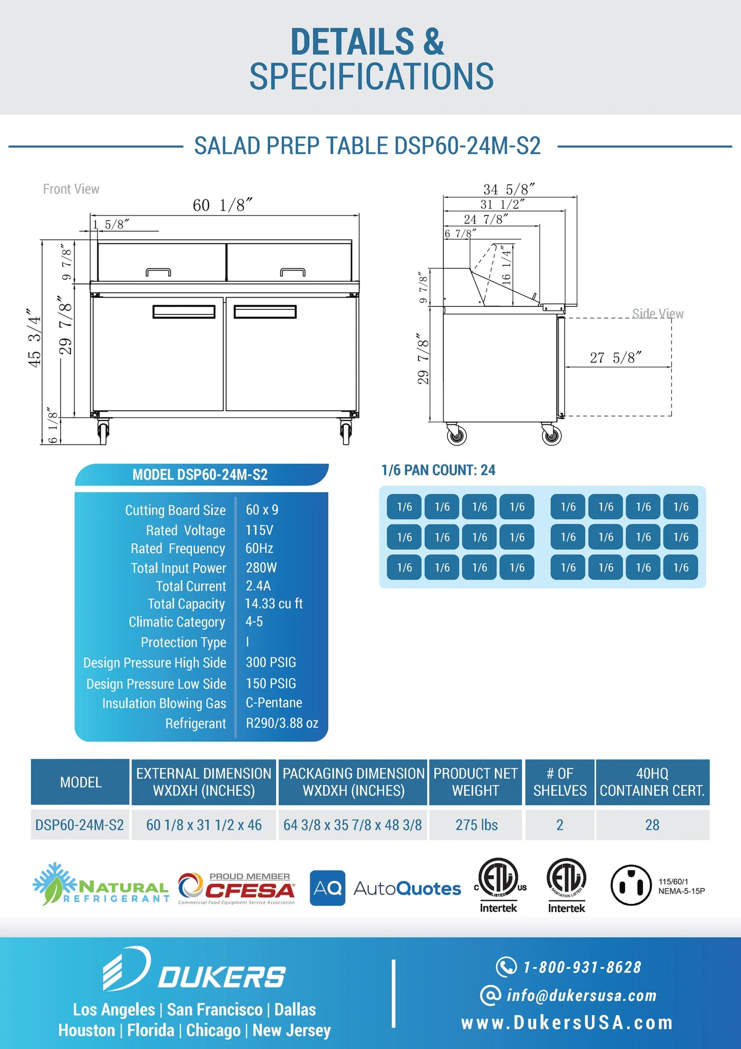 DSP60-24M-S2 2-Door Commercial Food Prep Table Refrigerator in Stainless Steel with Mega Top