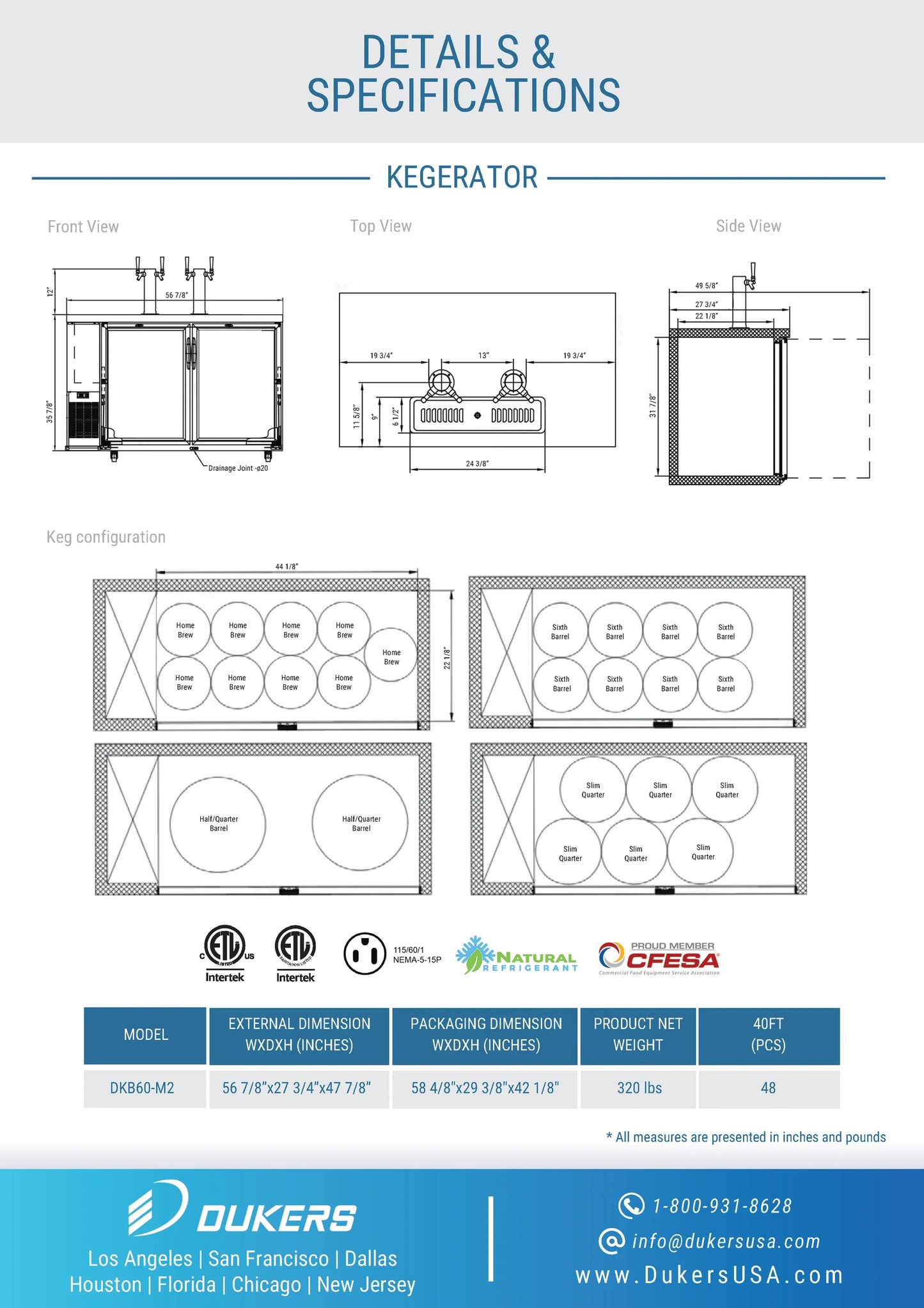 DKB60-M2 Dual Tap Kegerator Beer Dispenser