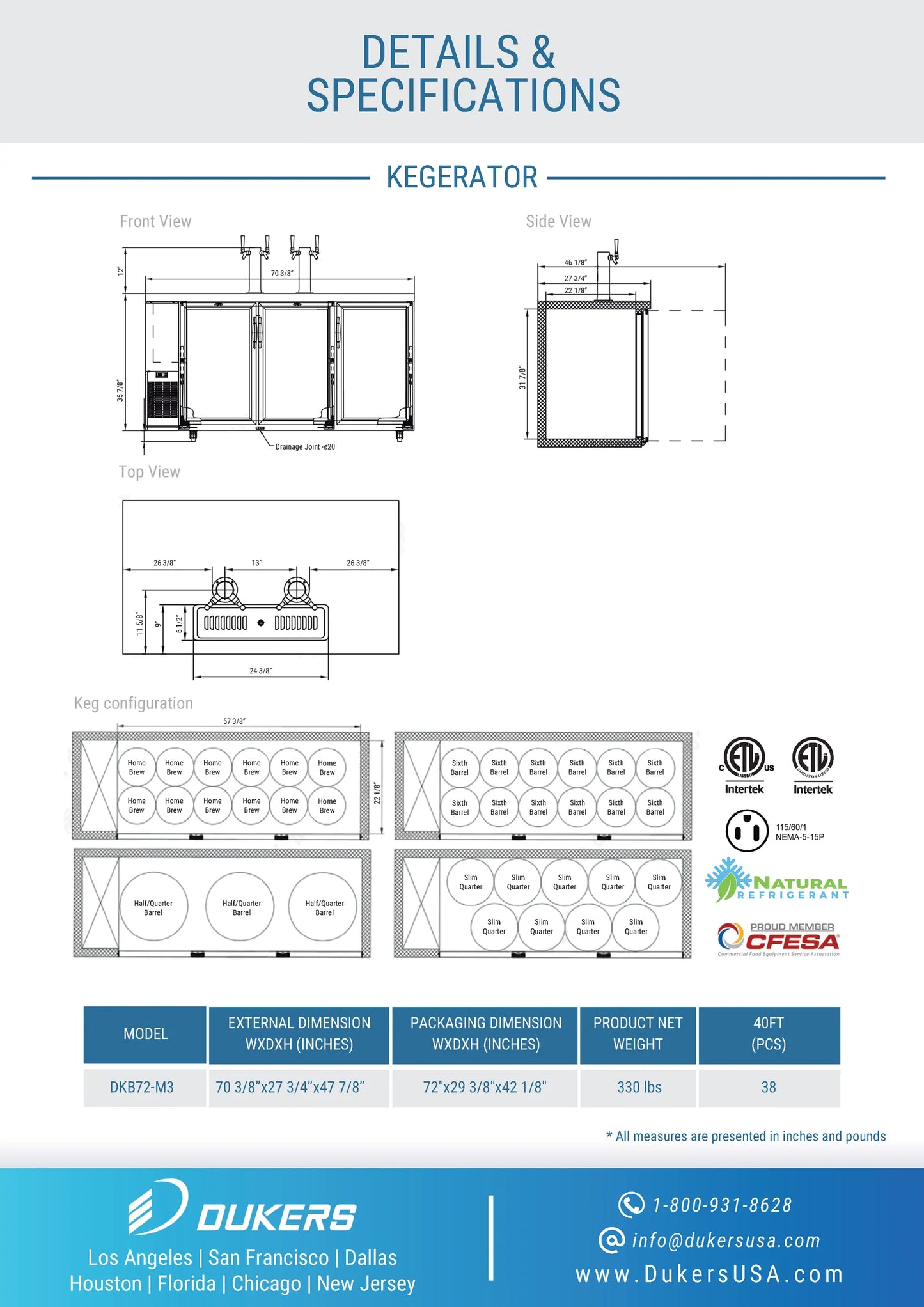 DKB72-M3 Dual Tap Kegerator Beer Dispenser