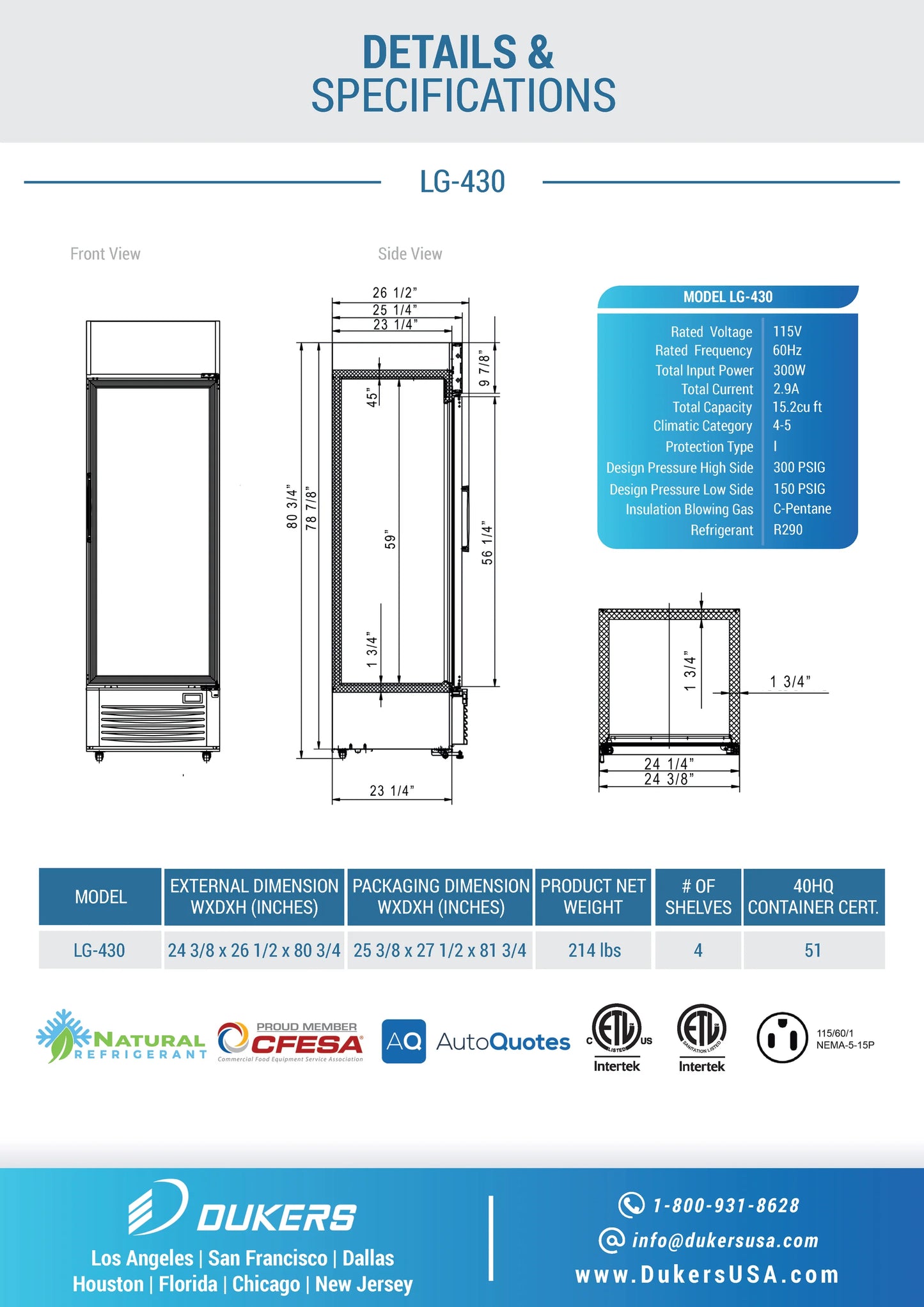 LG-430 Commercial Single Swing Door Glass Merchandiser Refrigerator